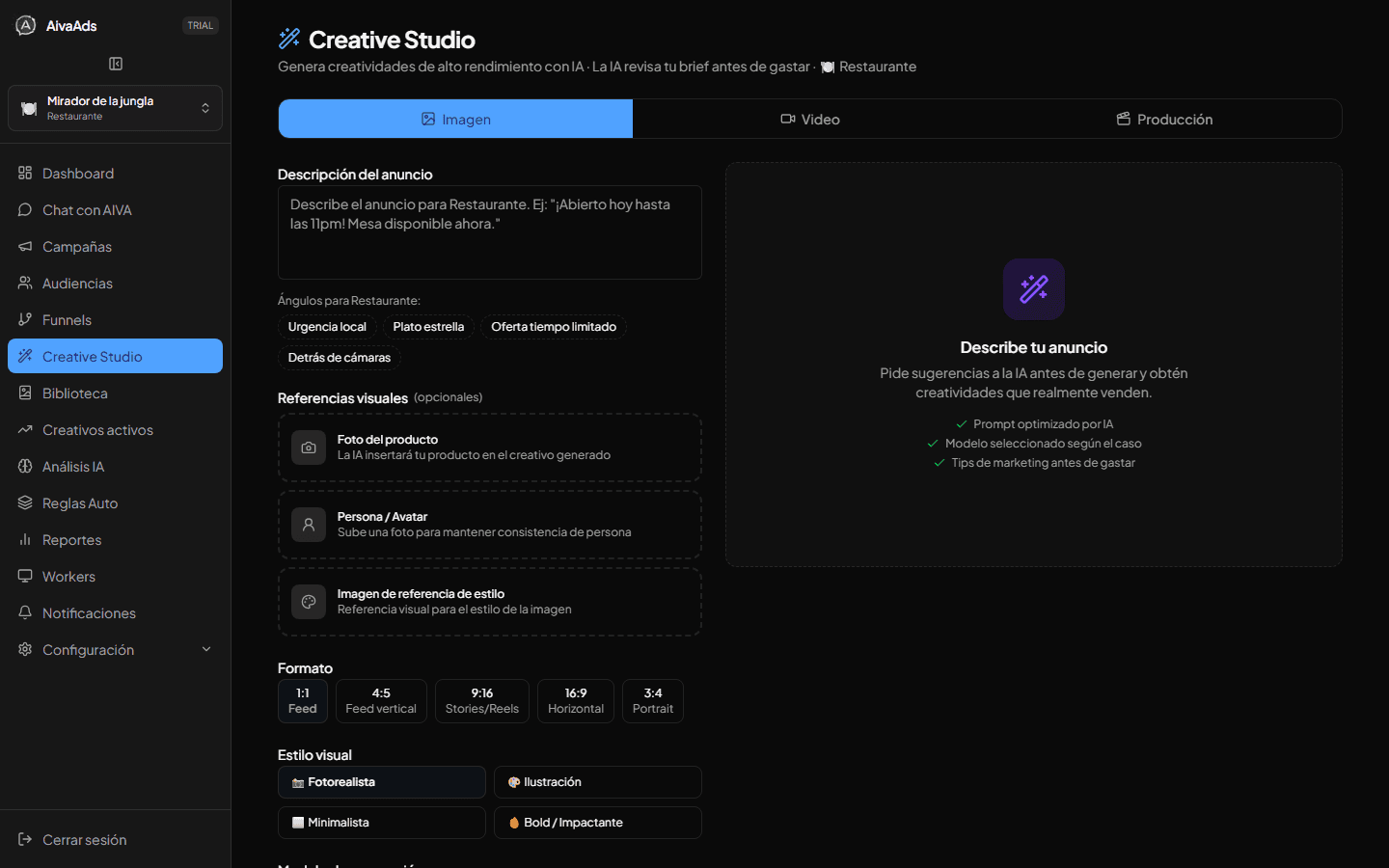 Aiva Ads dashboard