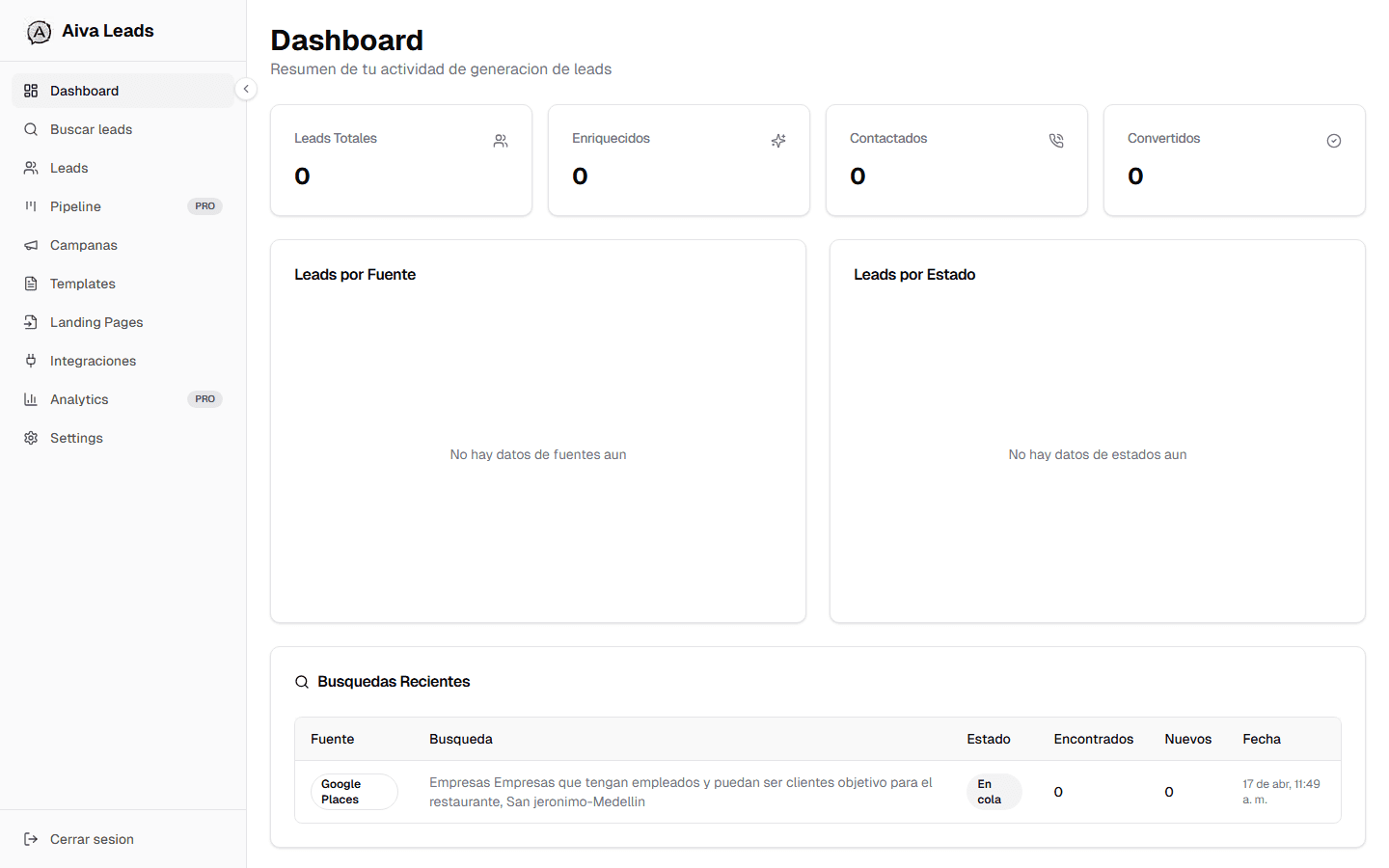 Aiva Agents dashboard